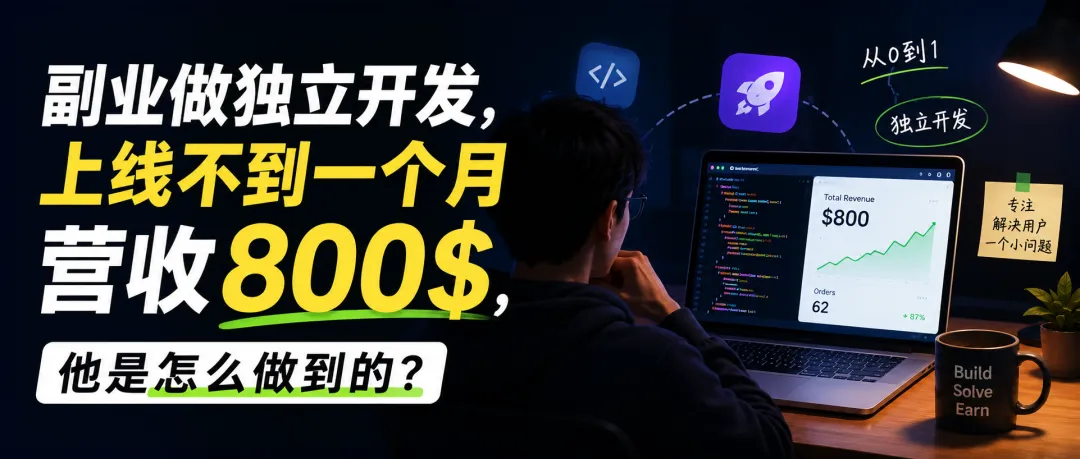 副业做独立开发，上线不到一个月营收800$，他是怎么做到的？